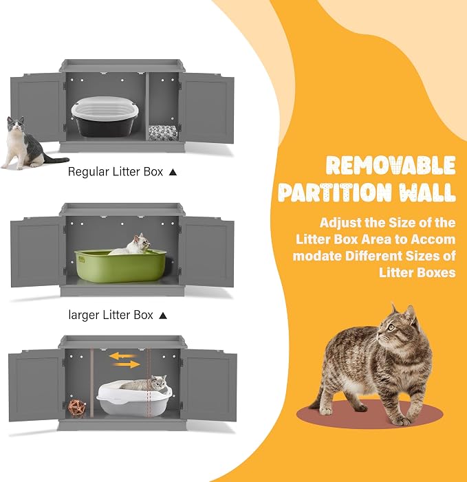 Zeny Cat Litter Box Enclosure Cabinet, Hidden Litter Box Furniture, Modern - Image 3