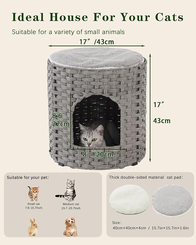 Cat House for Indoor Cat, Large Double Cat Houses Cat Bed Cave, Handwoven - Image 5
