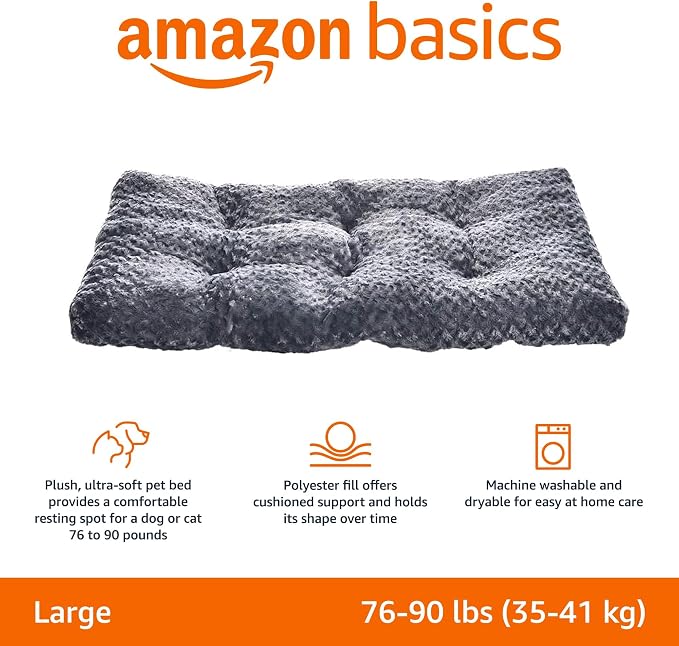 Amazon Basics Washable Cat and Dog Bed, Cozy Crate Pad - Image 2