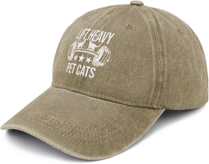 Made in USA Lift Heavy Pet Cats Hats Cotton Washed Baseball Caps Adjustable Hat - Image 2