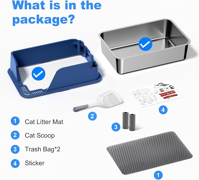 Non-stick Stainless Steel Litter Box, XL Side Opening Splash-Proof & Leak-Proof - Image 7