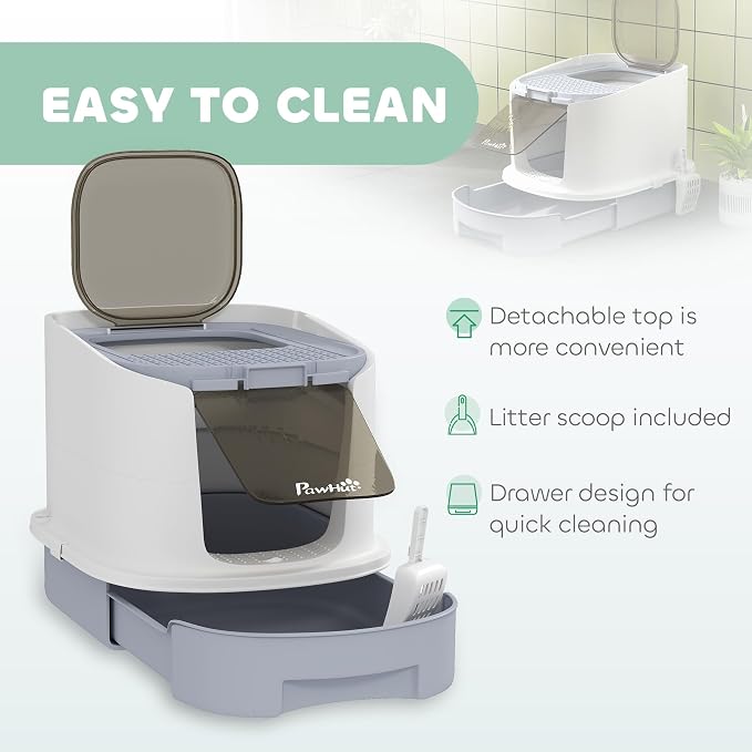 PawHut Cat Litter Box with Lid, Covered Kitty Litter Box Enclosed with Scoop - Image 4
