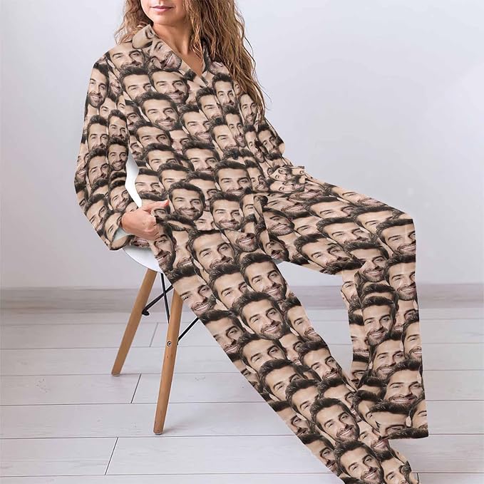 MyPupSocks Custom Face Pajamas for Women Set, Personalized Photo Long Sleepwear - Image 5