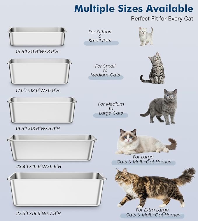 2 Pack Stainless Steel Cat Litter Box, 23.4" L×15.6" W×7.8" H, Metal Kitty - Image 4