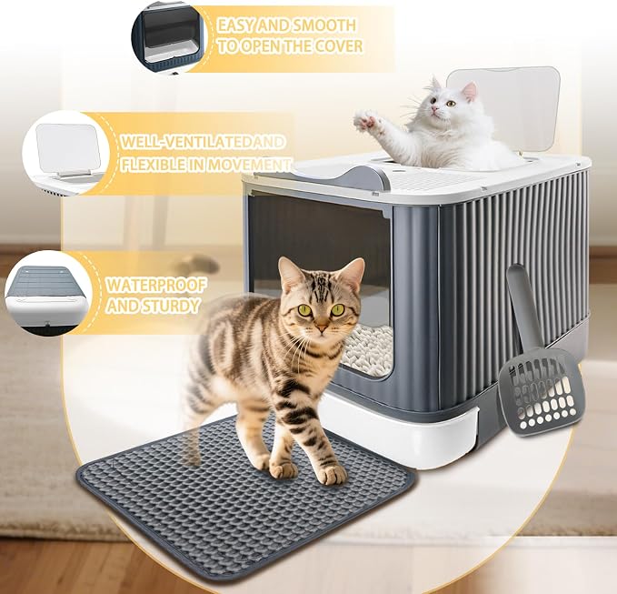 Cat Litter Box with Litter Mat, Enclosed Removable Litter Boxs, Front Entry Top - Image 6