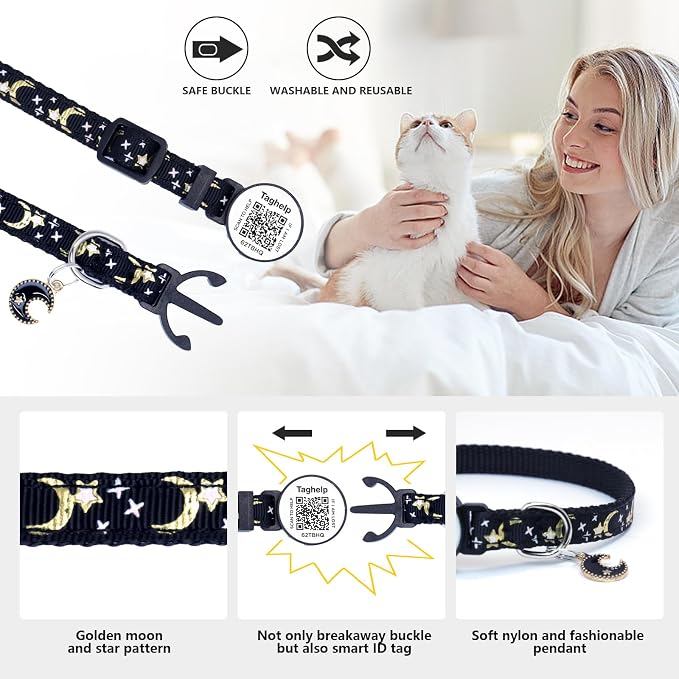 Breakaway Cat Collars with Bell Moons Stars Cute Kitty Adjustable Safe Kitten - Image 2