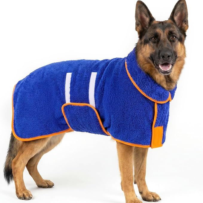 Bienbee Dog Bathrobe, Quick Drying Super Absorbent Dog Robes for After Bath, Warm Keeping Dogs Towel, Dogs Bath Supplies, Dark Blue XXL by Bienbee