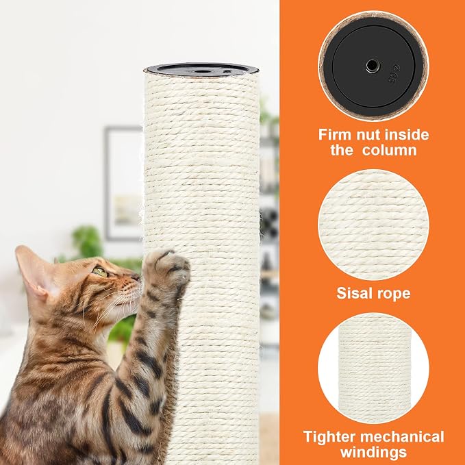 4 PCS M8 Cat Scratching Post Replacement, 15.7 x 3.1 Inch Sisal Pole Cat Tree - Image 4