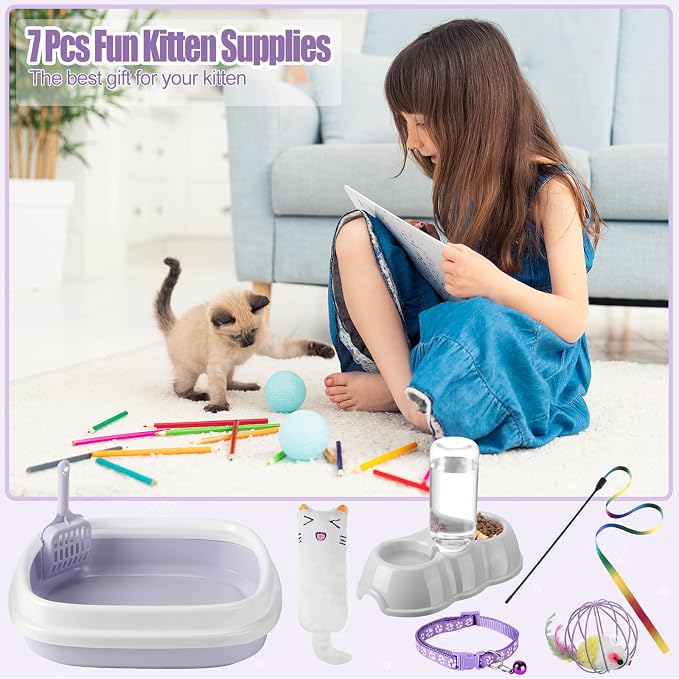 7 Pcs Small Cat Kitten Starter Kit Cat Litter Box - Image 7