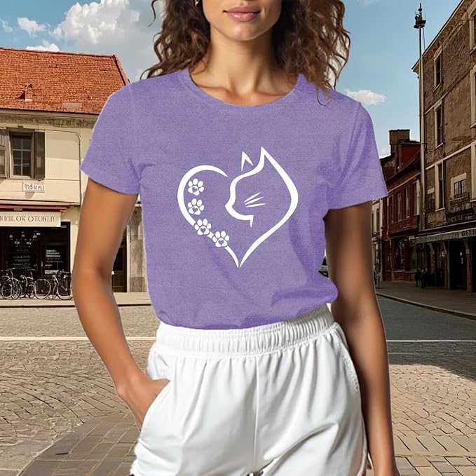 Cat Shirts for Women Cat Mom Tshirts Pet Lover Shirt Cats Paw Print Tee Tops - Image 4