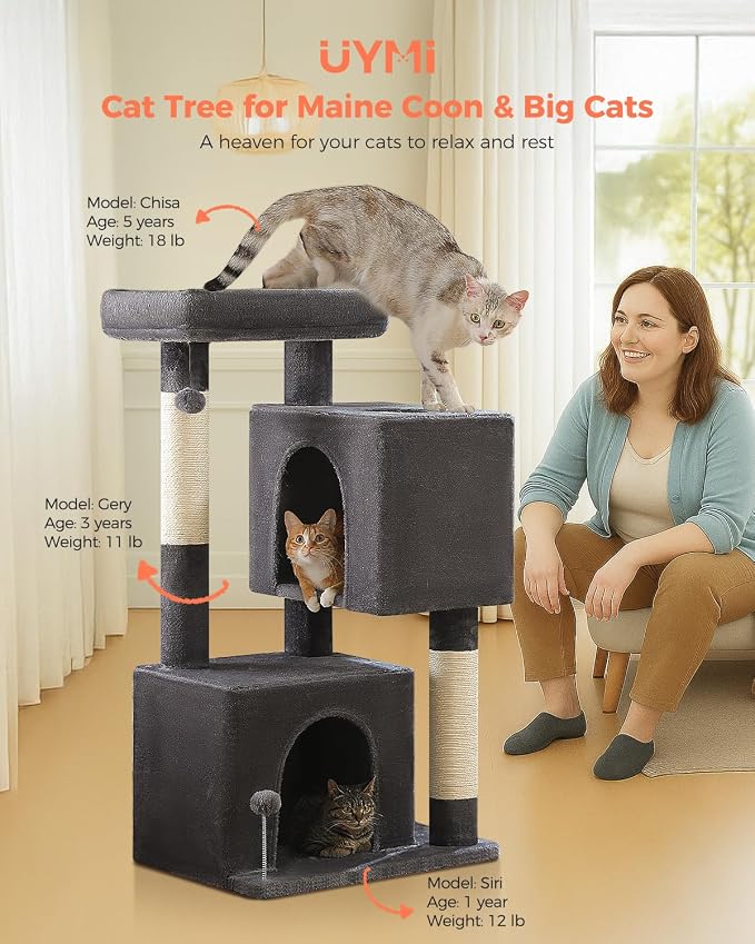 XL Cat Tower 44" Cat Tree for Large Cats 20 lbs+, 2 Spacious Condos - Image 2