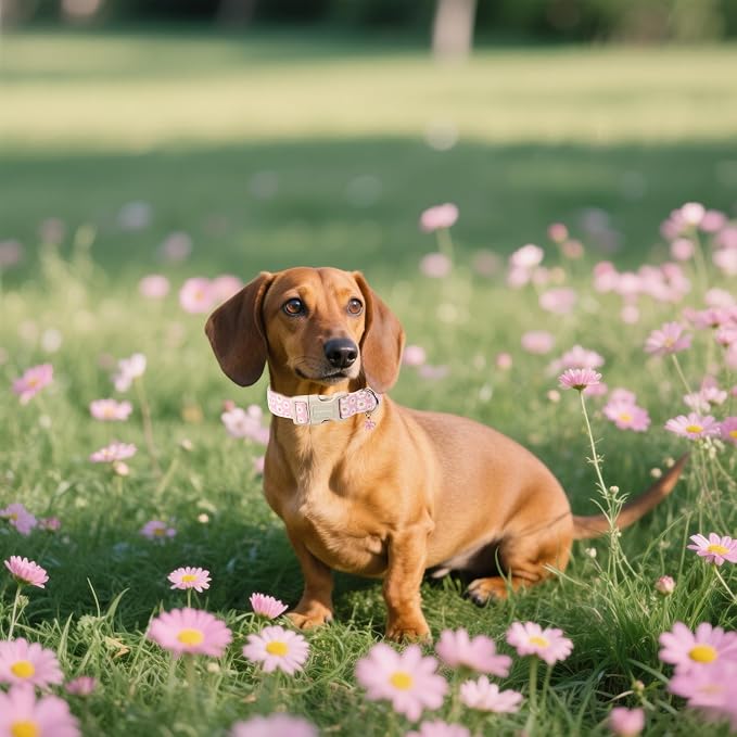 Lionet Paws Floral Dog Collar- Cute Daisy Pink Dog Collars - Image 2