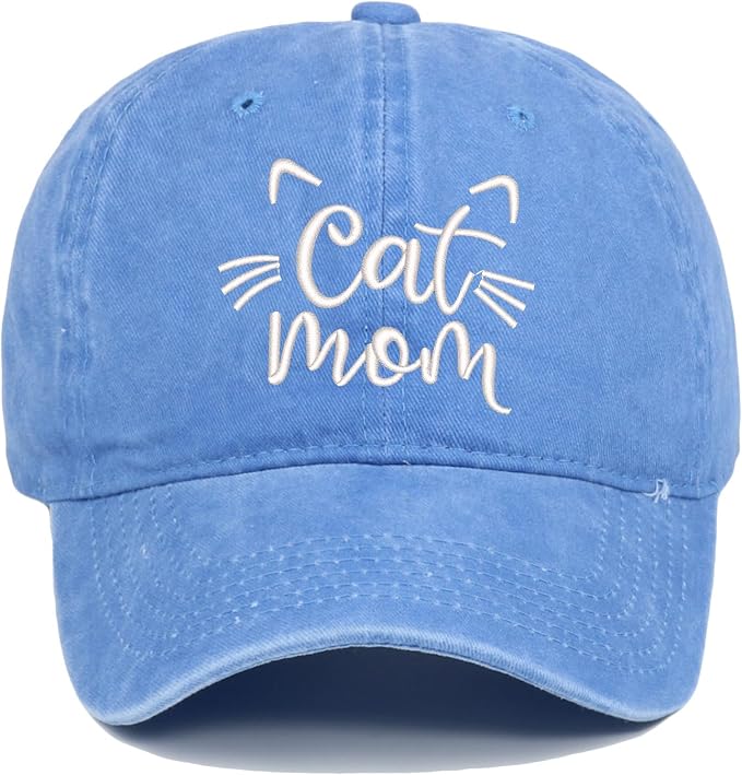 CORIRESHA Cat Mom Baseball Cap Washed Denim Cotton Adjustable Unisex Hat by CORIRESHA