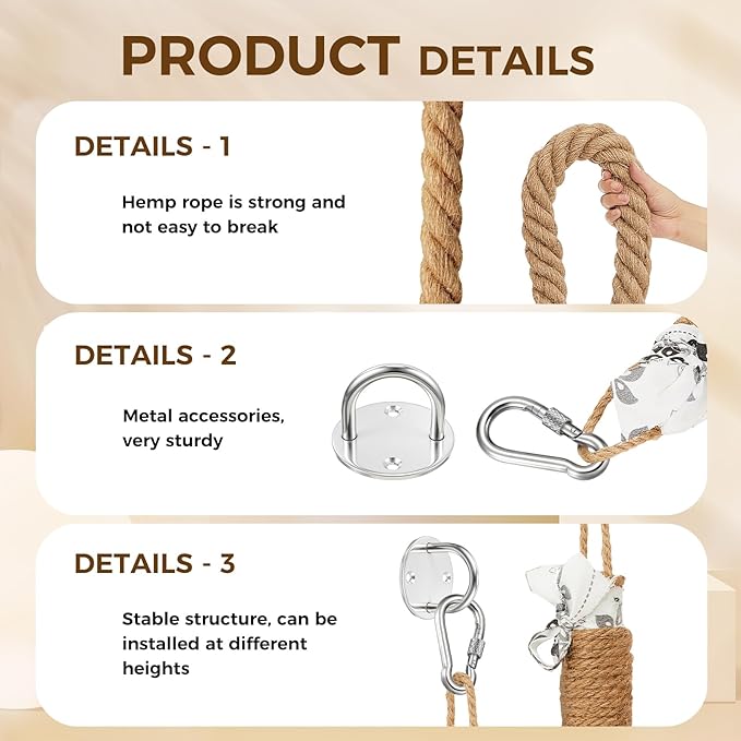 Weysat 1.97'' x 8.9 ft Cat Climbing Jute Rope - Image 3