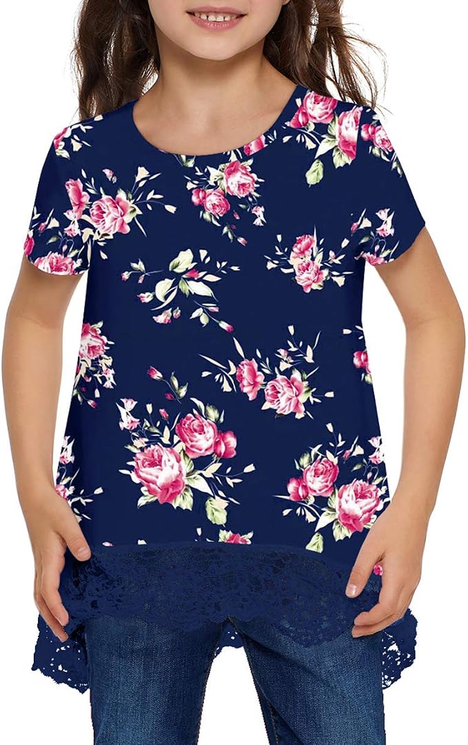 storeofbaby Girls Casual Tunic Tops Short Sleeve Loose Soft Blouse T-Shirt - Image 4