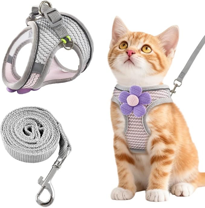 Escape Proof Cat Harness and Leash Set, Adorable Purple Floral Cats Vest Harness by Uoiispet