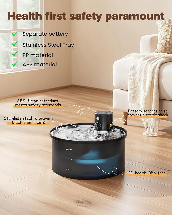 Wireless Cat Water Fountain Cordless: 108oz/3.2L Battery Operated Pet Fountain - Image 9