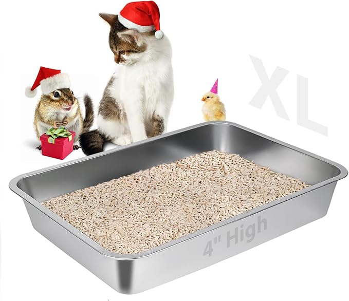 LIHONG Stainless Steel Cat Litter Box, Large Metal Litter Box by LIHONG