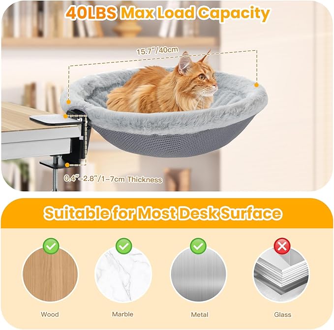 Pawaboo Cat Desk Bed, Sunken Cats Hammock - Image 6