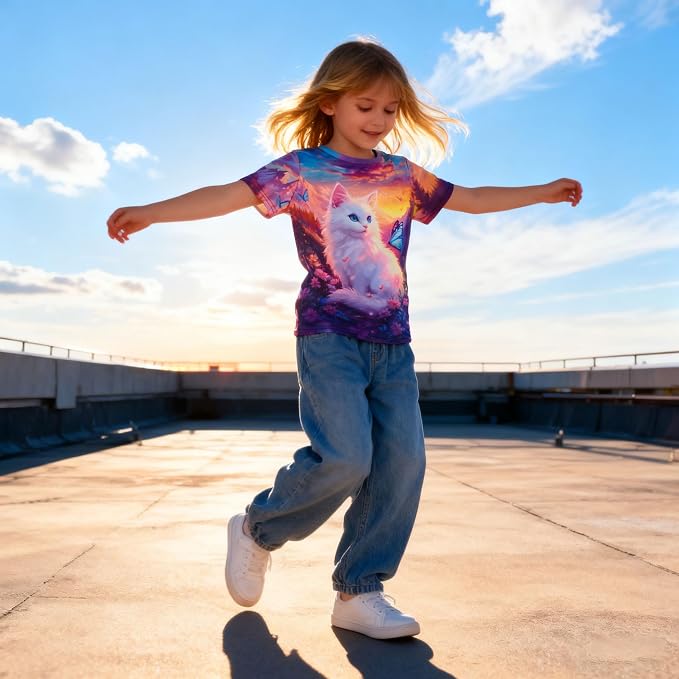 Funnycokid Girls Shirts Cat T Shirt Size 5-12 Clothes - Image 5