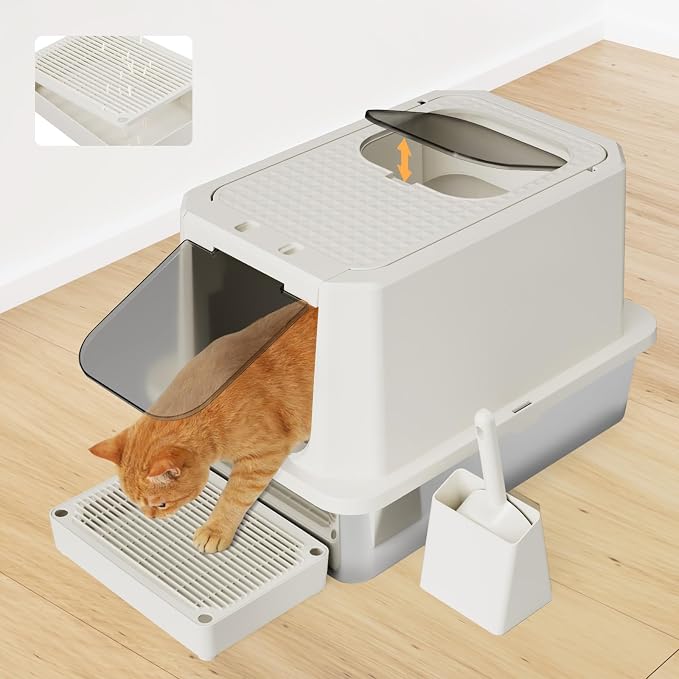 RIZZARI Stainless Steel Cat Box: Beige Leak-Proof Large Enclosed Litter Pan - Image 3