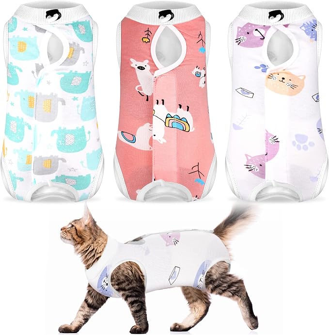 Nuanchu 3 Pieces Cat Recovery Suit Kitten Recovery Suit E-Collar Alternative by Nuanchu