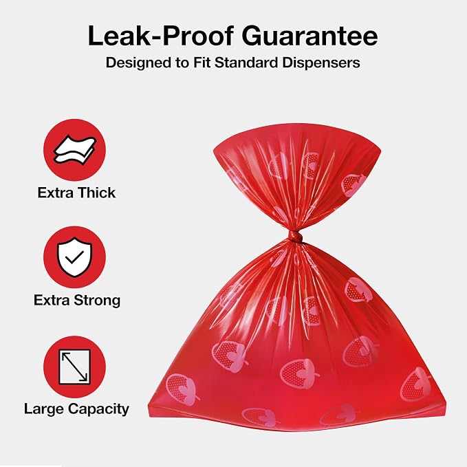 VETRESKA Strawberry Scented Dog Poop Bags, Leak Proof, Extra Thick and Large - Image 3