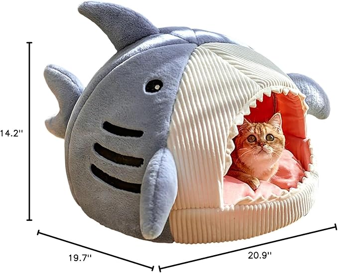 QWINEE Cat Mat Shark-Shaped Kennel Kitten Bed Hideout House Warm Soft - Image 7