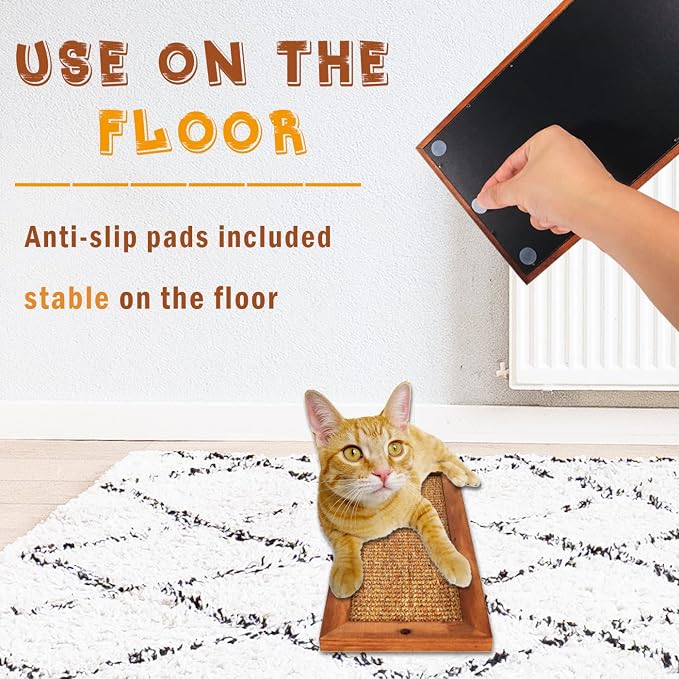 Cat Scratching Post, Wooden Sisal Cats Wall Scratcher, Floor or Wall Mounted - Image 5