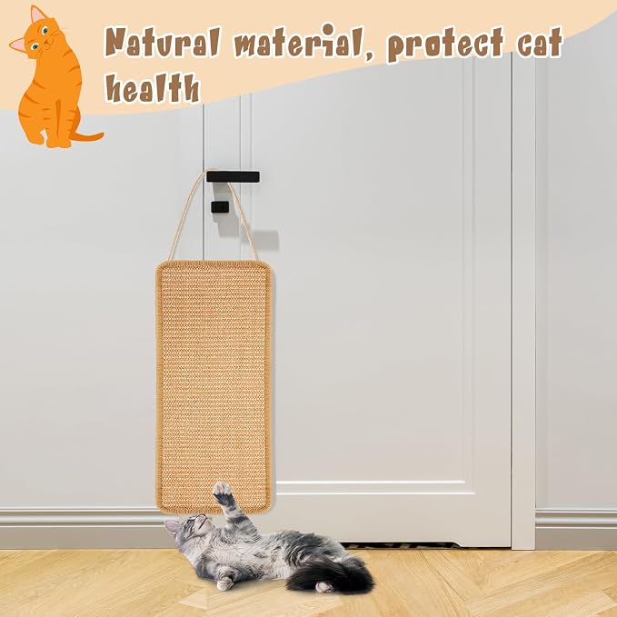 2 Pack Sisal Door Cat Scratching Mat Double Use Hanging Scratcher Wall Floor - Image 6