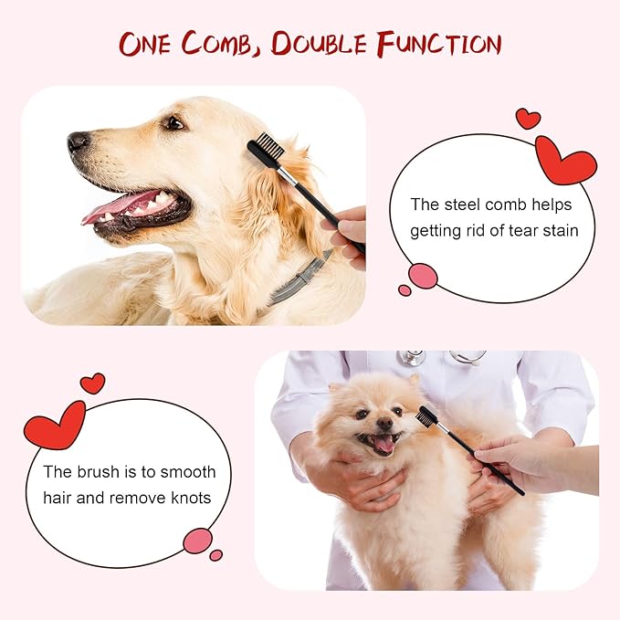 Pets Grooming Comb Kit for Small Dogs Puppies For Tear Stain Remover, 2-in-1 - Image 3