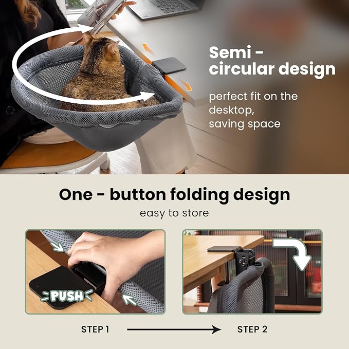 Cat Desk Bed - One-Click Folding, Sunken Design & Space-Saving Semi-Circular - Image 4
