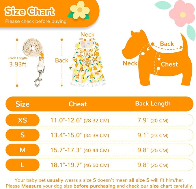 Dog Harness Dress Leash Set for Small Dog Summer Clothes Girl Female Puppy Cats - Image 6