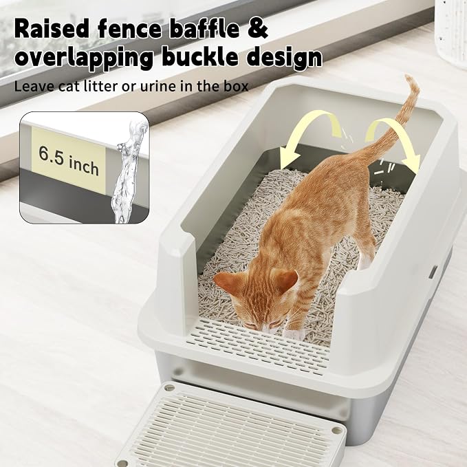 RIZZARI Open Cat Litter Box: Large Beige Stainless Steel Litter Pan 23.8" x - Image 4