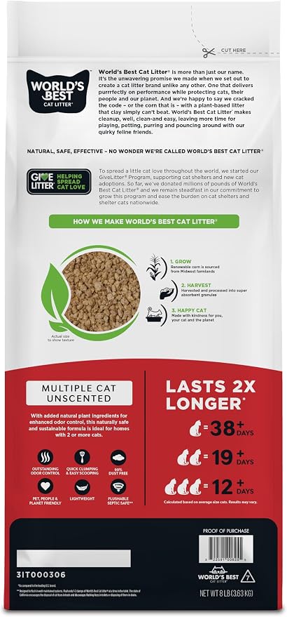 WORLD'S BEST CAT LITTER Multiple Cat Unscented, 8-Pounds - Image 2