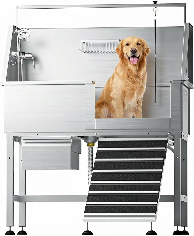 46" Dog Wash Station, 304 Stainless Steel, Side Ramp, 440 lb by DYTREND