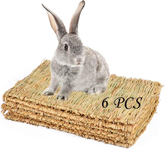 PINVNBY 6 Pack Rabbit Grass Mat, Bunny Natural Straw Woven Bed, Small Animal by PINVNBY