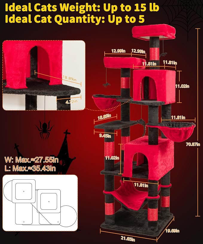 AMHANCIBLE Gothic Cat Tree, 70 Inch Tall Cat Tower - Image 2