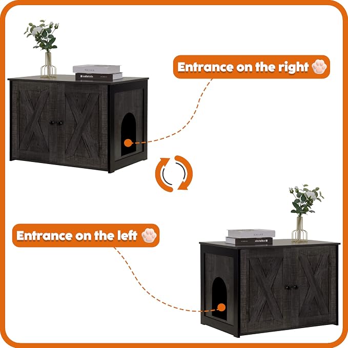 Dwanton Litter Box Enclosure, Cat Litter Box Furniture Hidden, Reversible - Image 4