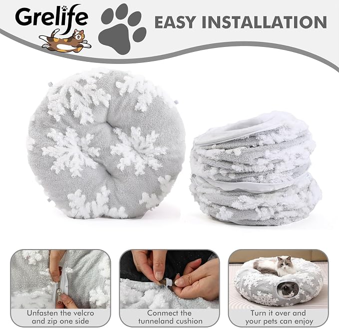 Grelife Cat Tunnel Bed for Indoor Cats, Cute Cat Tunnel Toys, Cat Donut Tunnel - Image 7