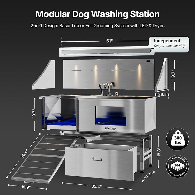 Dog Washing Station with LED Display, 304 Stainless Steel Pet Wash Sink - Image 4