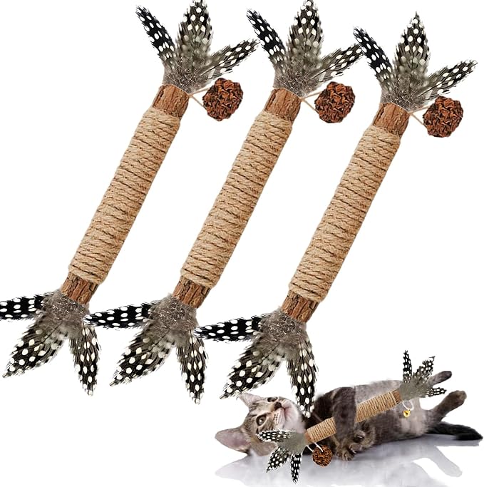Cat Toys, 3 Pack Silvervine Cat Feather Toy Kitten Chew Stick Catnip Treat by GREMBEB
