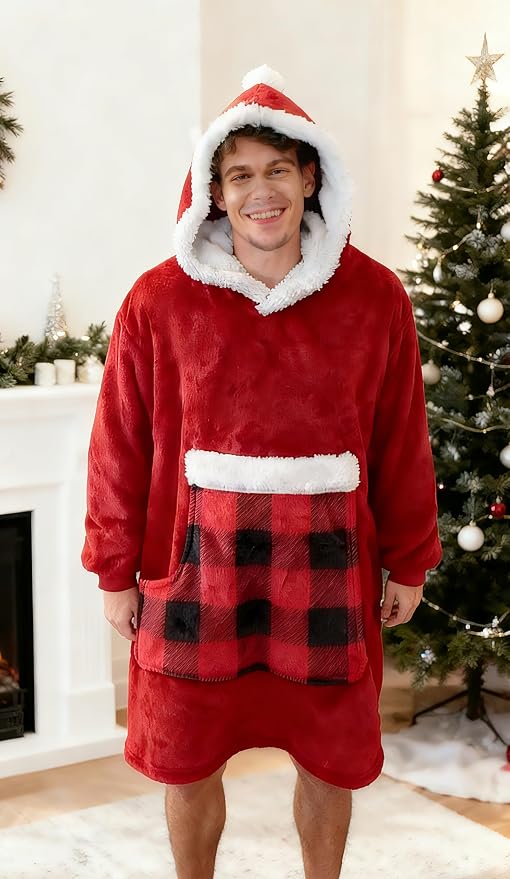 Wearable Blanket Hoodie with Giant Pocket, Soft Warm Sherpa Fleece Oversized - Image 2
