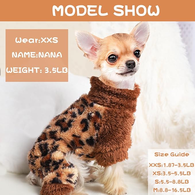 Sebaoyu Dog Pajamas for Small Dogs Plaid Turtleneck Fleece Sweater, Winter Cute - Image 4