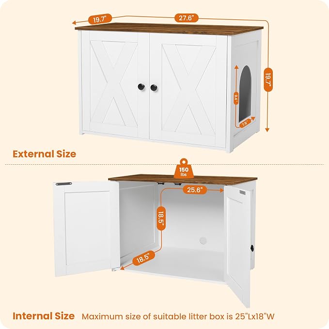 Dwanton Litter Box Enclosure, Cat Litter Box Furniture Hidden, Reversible - Image 4