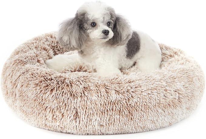 Bedfolks Calming Donut Dog Bed, 23 Inches Round Fluffy Dog Beds by Bedfolks