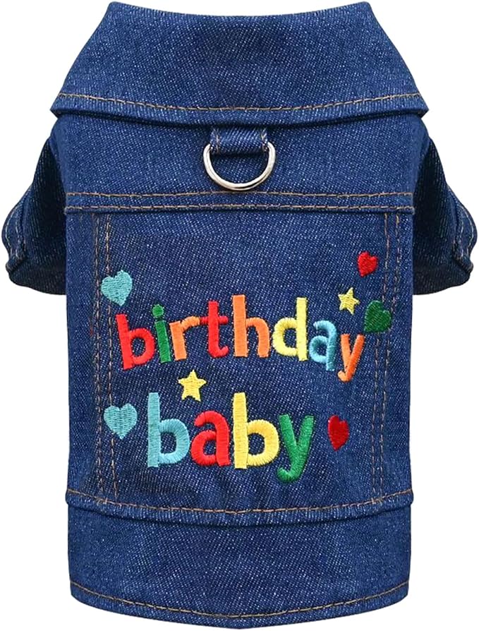 Dog Jean Jacket with D-Ring Blue Denim Coat Dogs Outfits by DOGGYZSTYLE