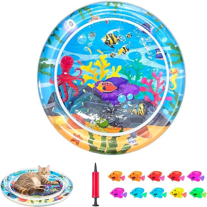 Inflatable Cat Dog Baby Water Mat Toy, Premium Anti-Scratch Leak Proof Mat by Baoyemes