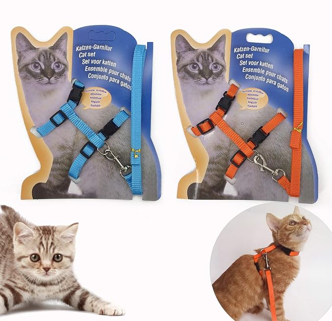 2 Pack Cat Harness and Leash | Adjustable Halter Harness by GOZOLA