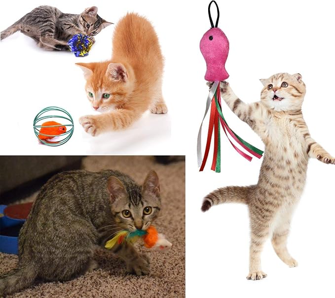 Cat Toys Set, Cat Retractable Teaser Wand, Catnip Fish, Interactive Cat Feather - Image 4